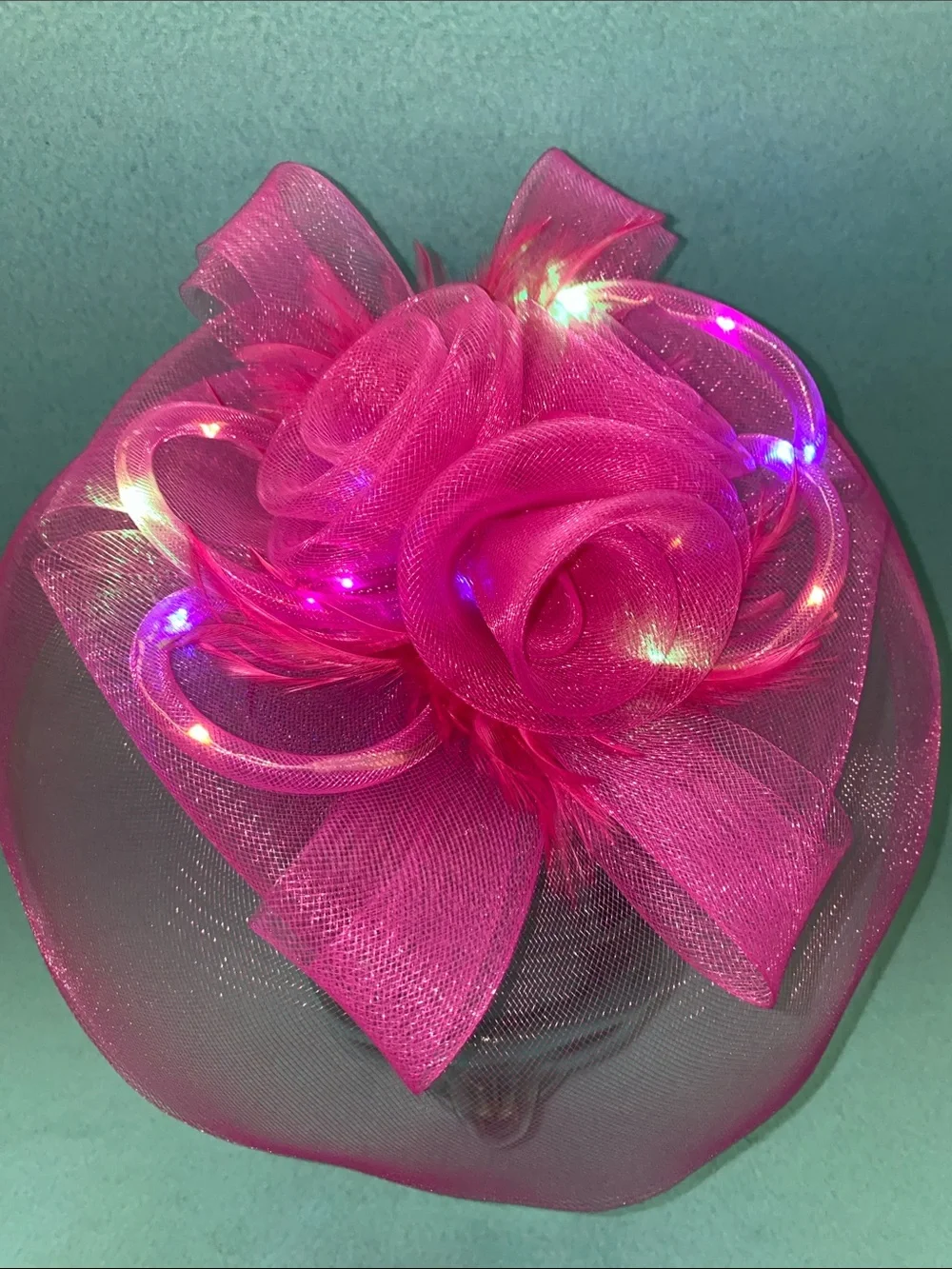 FASCINATOR light up mesh fuchsia pink headband elegant floral fun NEW size OSFA